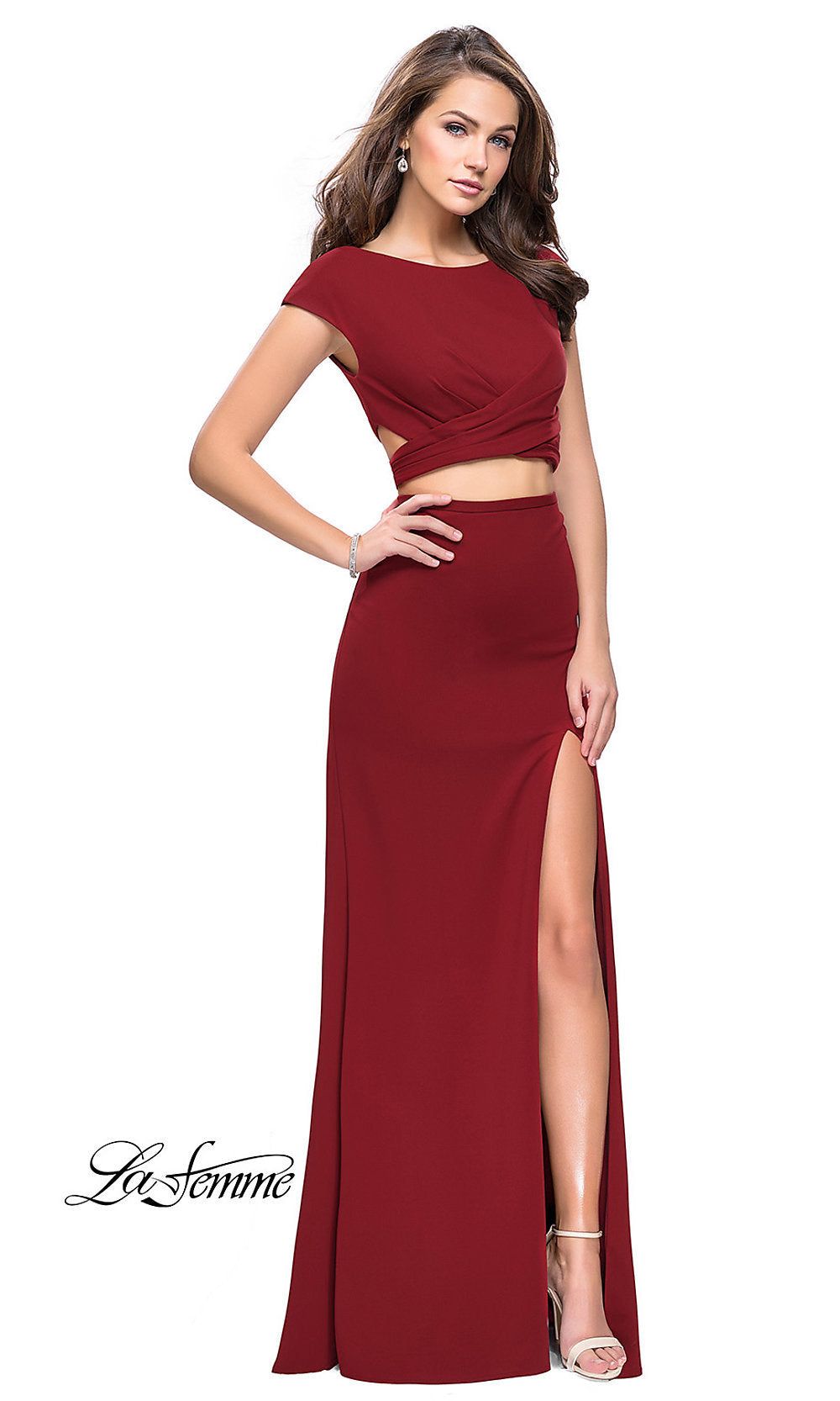 Two-Piece Open-Back Long La Femme Prom Dress with Slit sold by PromGirl product image thumbnail 3