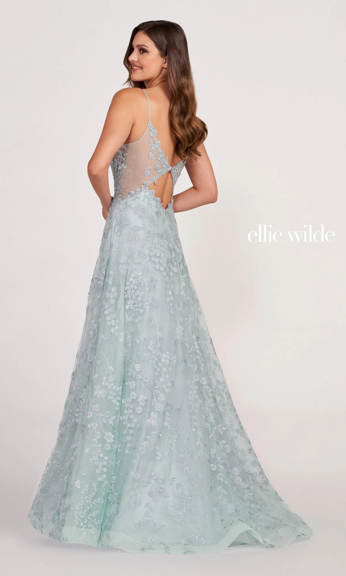 Ellie Wilde Sheer-Sides Beaded Long Prom Dress sold by PromGirl product image thumbnail 2
