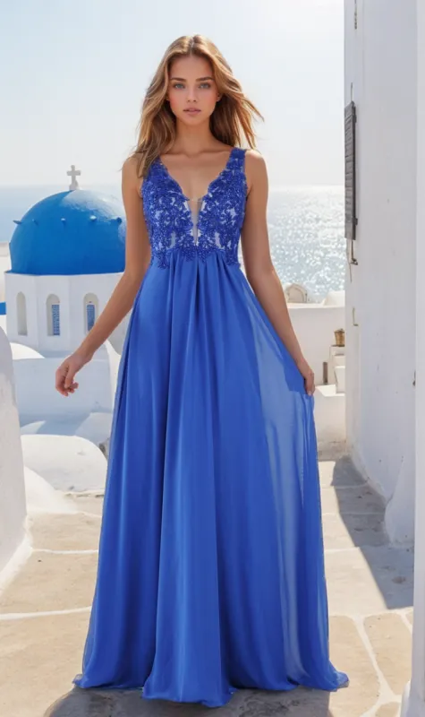 Sleeveless V-Neck Chiffon Long Prom Dress 8012 sold by PromGirl