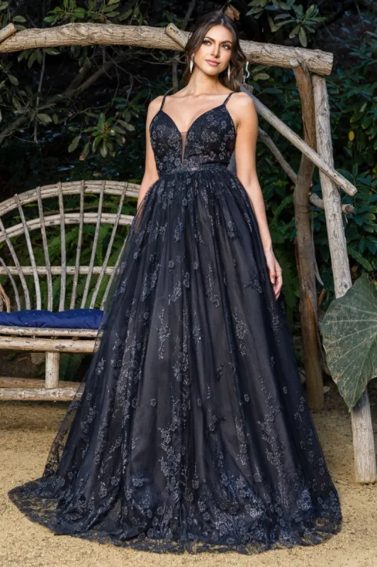 Corset-Back Long Glitter Prom Ball Gown 8039J sold by PromGirl