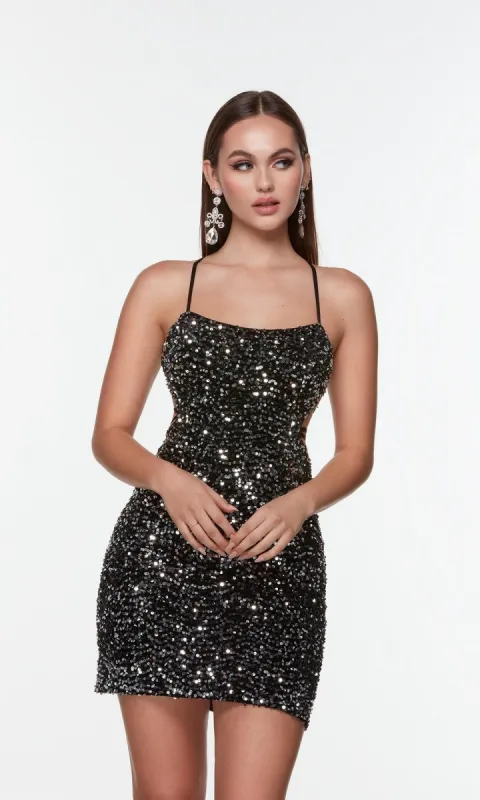 Alyce Black and Silver Sequin Homecoming Dress 4600 made by PromGirl