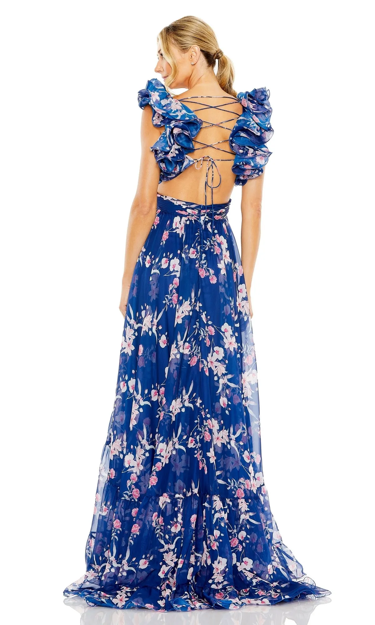 Long Blue Print Formal Dress: Mac Duggal 68520 sold by PromGirl product image thumbnail 2