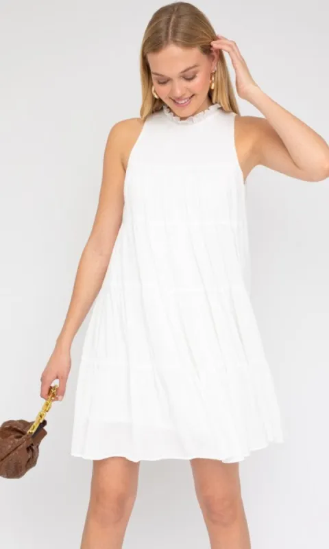 High-Neck Short White Casual Grad Dress AD1918 sold by PromGirl