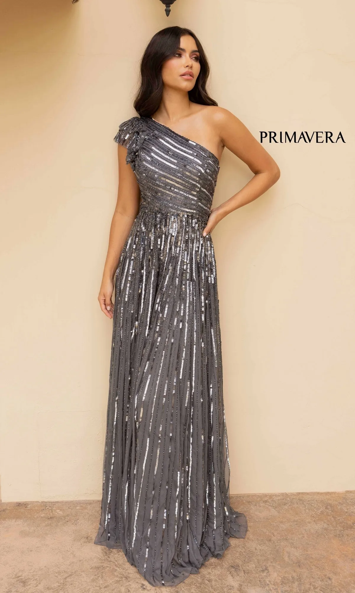 Strappy-Back One-Shoulder Long Sequin Formal Dress sold by PromGirl product image thumbnail 4
