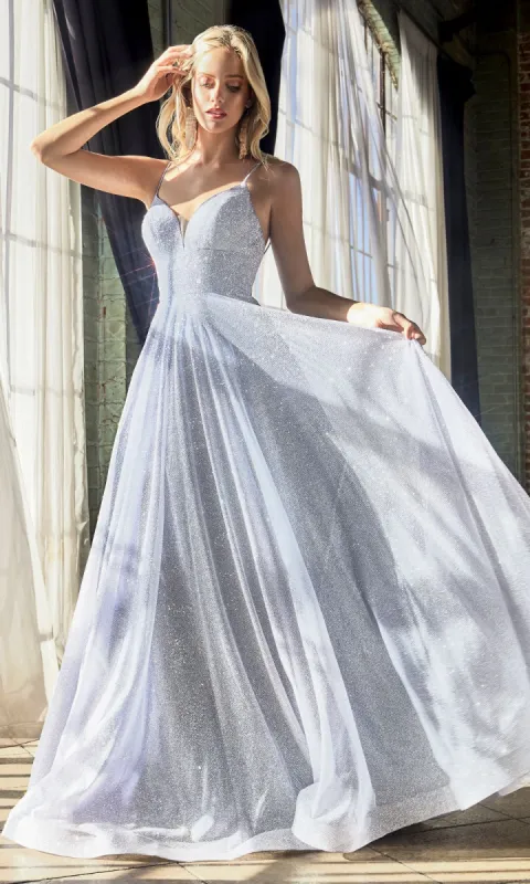 Light Blue Glitter Long A-Line Prom Dress CD205 sold by PromGirl