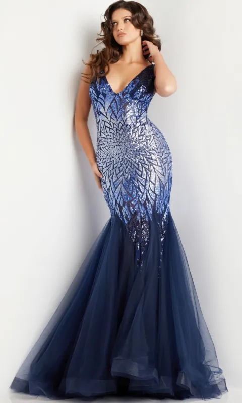 Jovani Sequin-Print Long Navy Prom Dress 38373 sold by PromGirl