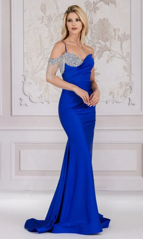 Long Prom Dress with One-Shoulder Fringe 3017 sold by PromGirl