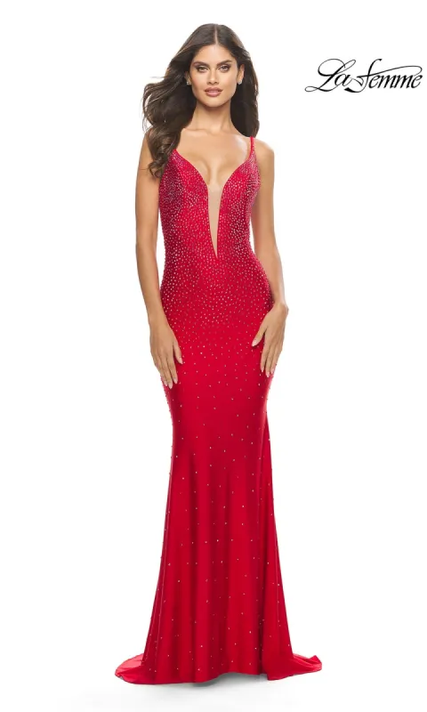 La Femme Backless V-Neck Jersey Prom Dress 31215 sold by PromGirl