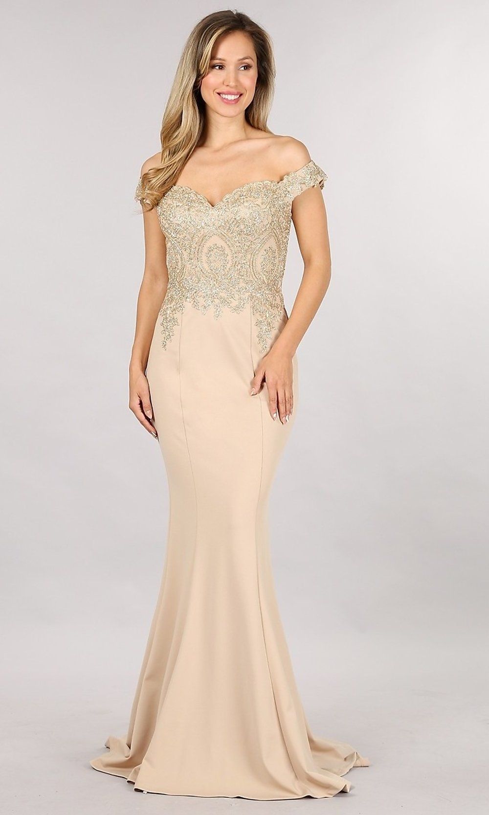 Long Off-the-Shoulder Prom Dress with Embroidery sold by PromGirl product image thumbnail 4