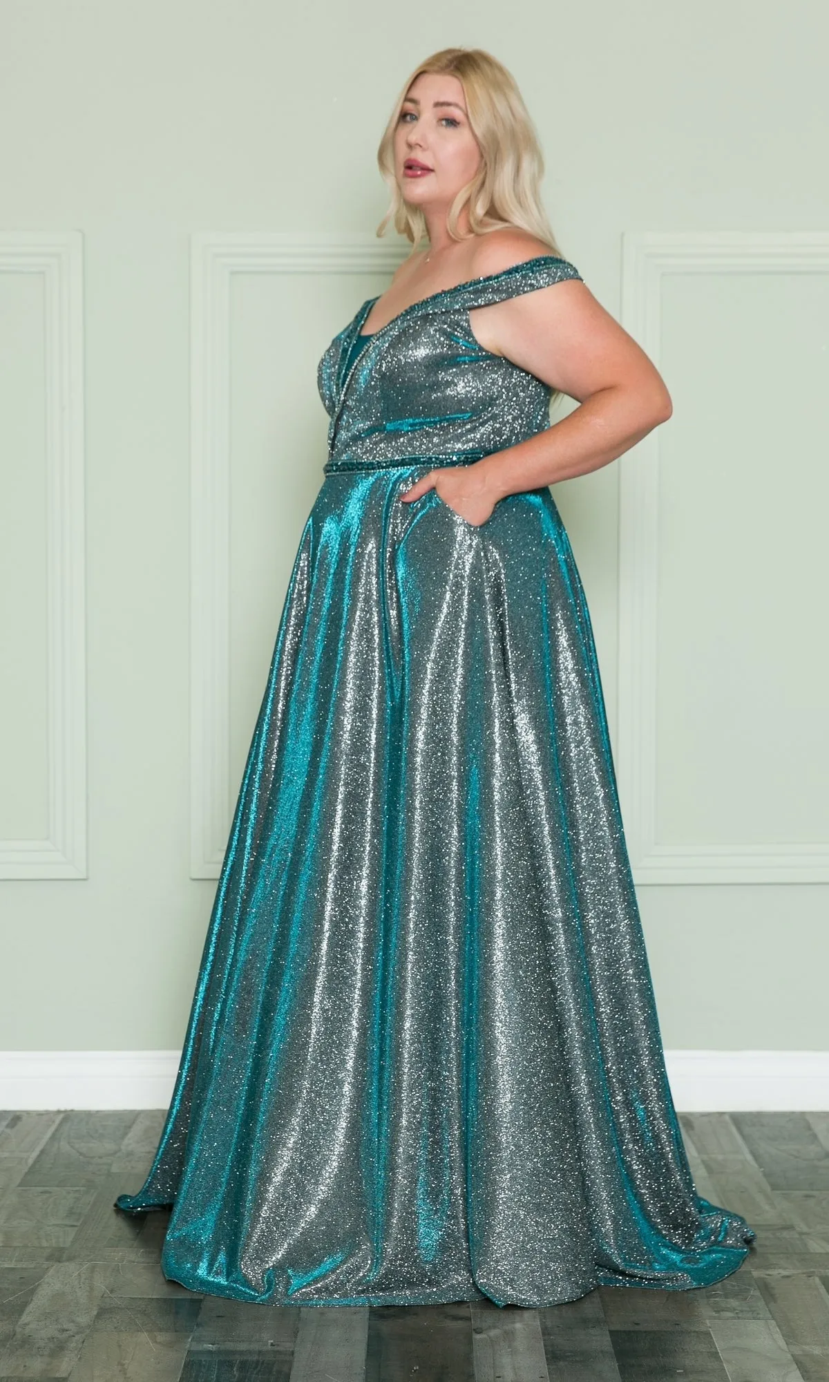 Plus-Size Long Glitter-Knit Prom Dress W1096 sold by PromGirl product image thumbnail 3