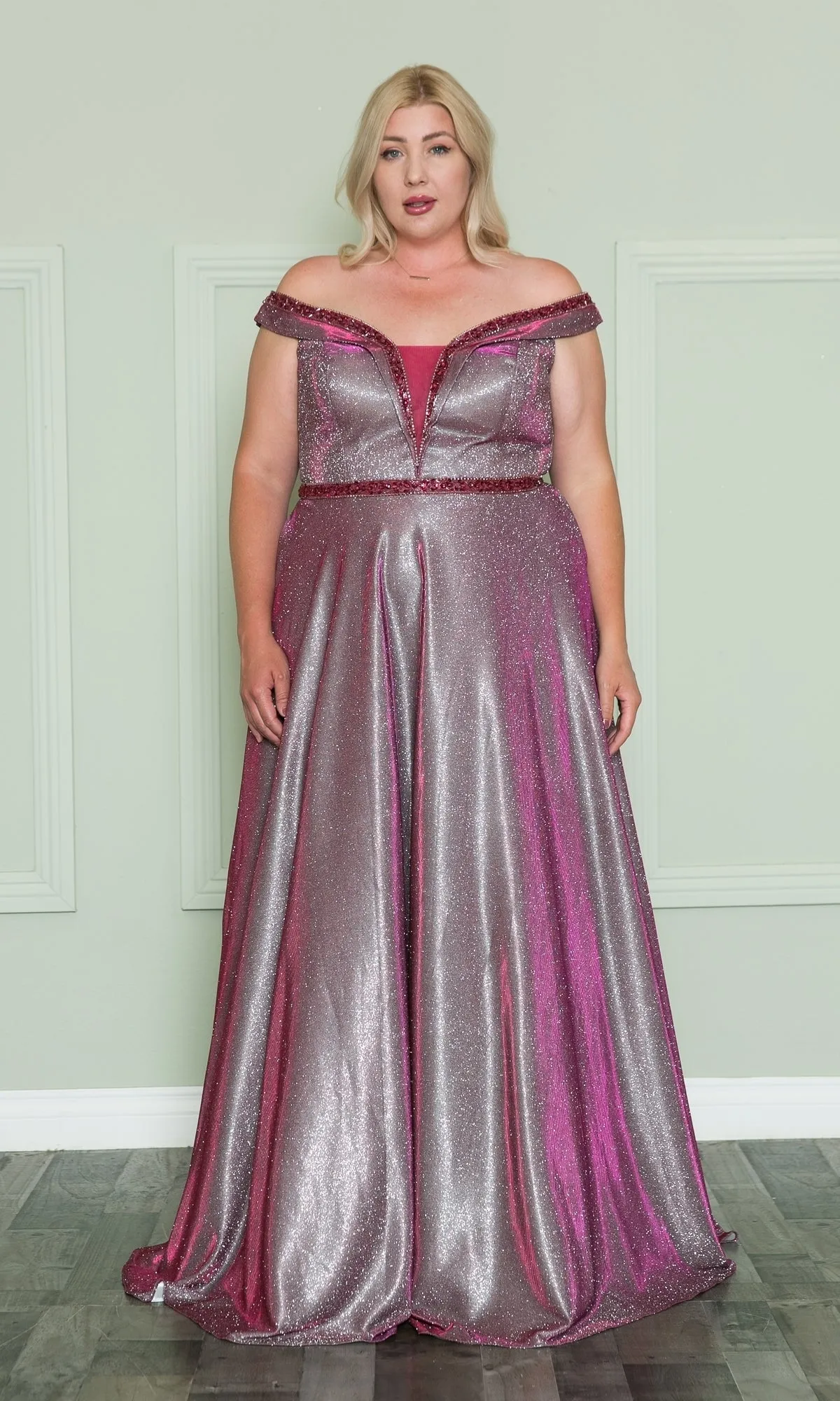 Plus-Size Long Glitter-Knit Prom Dress W1096 sold by PromGirl product image thumbnail 4