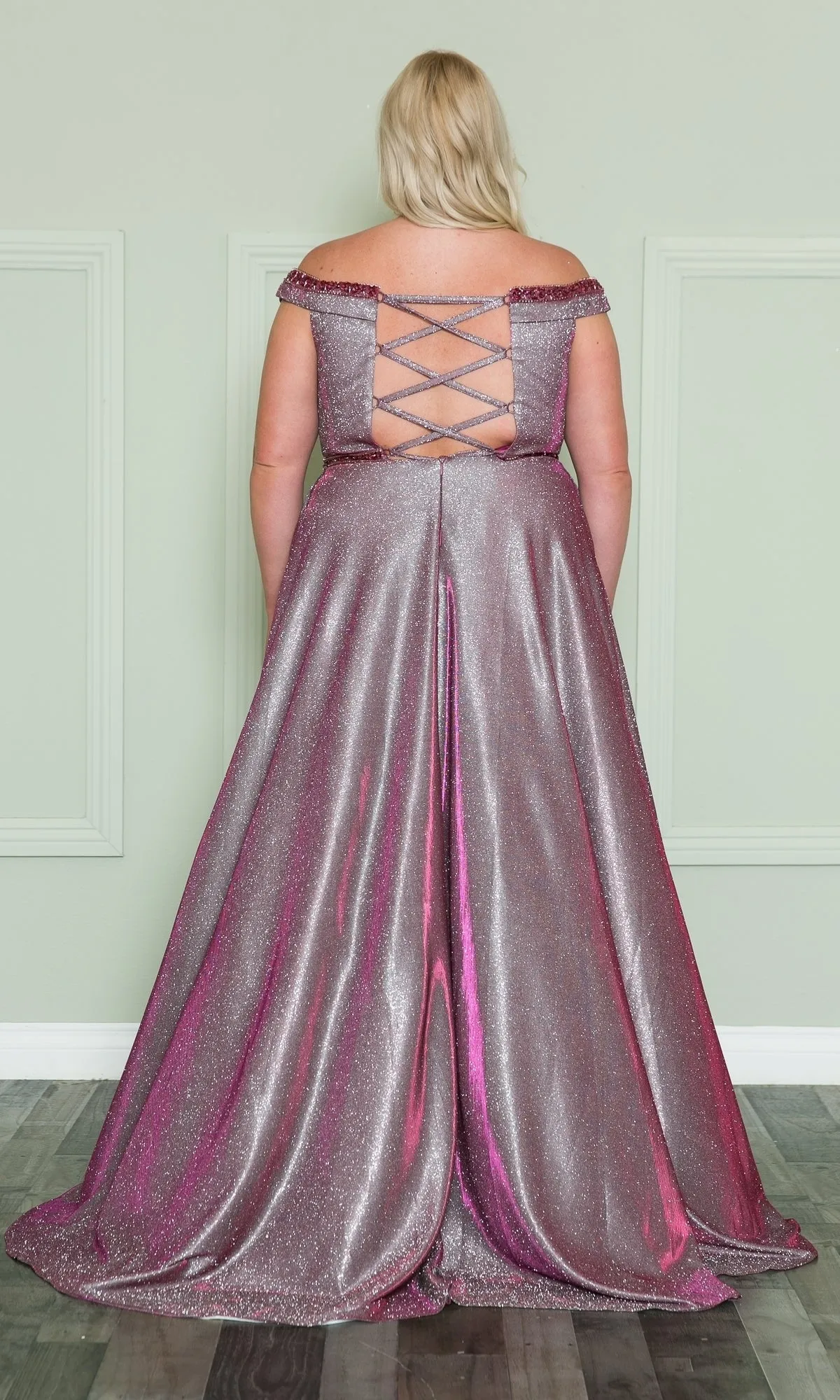 Plus-Size Long Glitter-Knit Prom Dress W1096 sold by PromGirl product image thumbnail 5