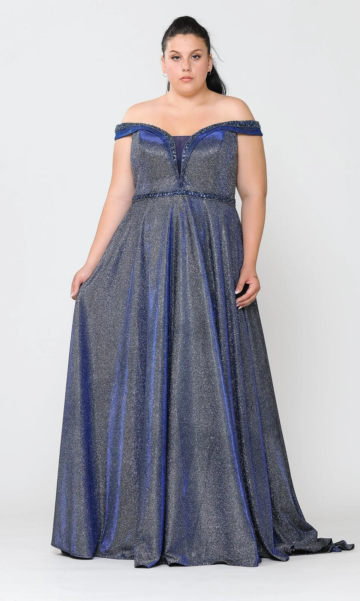 Plus-Size Long Glitter-Knit Prom Dress W1096 sold by PromGirl