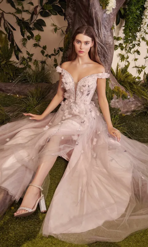 Blush Pink Off-the-Shoulder Prom Ball Gown A1041 sold by PromGirl