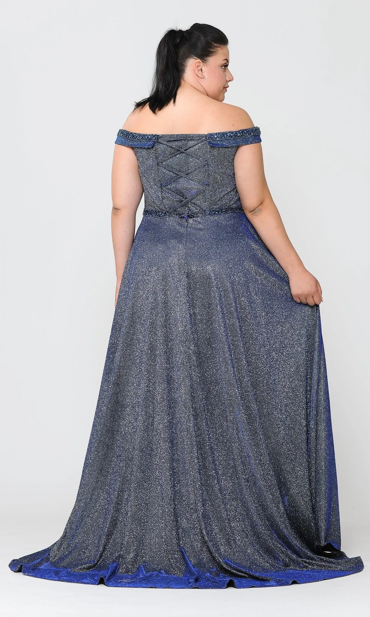 Plus-Size Long Glitter-Knit Prom Dress W1096 sold by PromGirl product image thumbnail 2