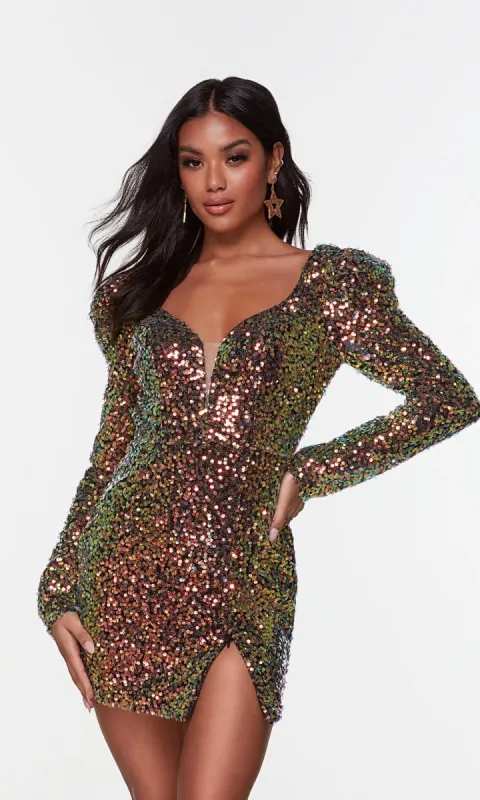 Shoulder-Pad Sleeved Sequin Homecoming Dress 4540 sold by PromGirl