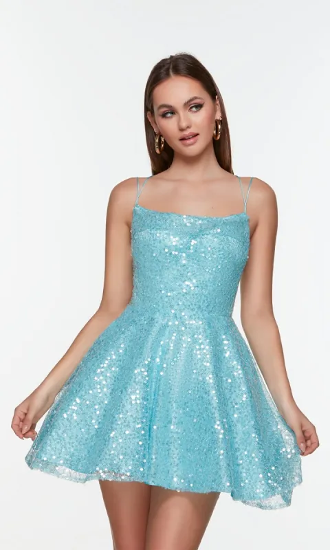 Short Blue Sequin Babydoll Homecoming Dress 3108 sold by PromGirl