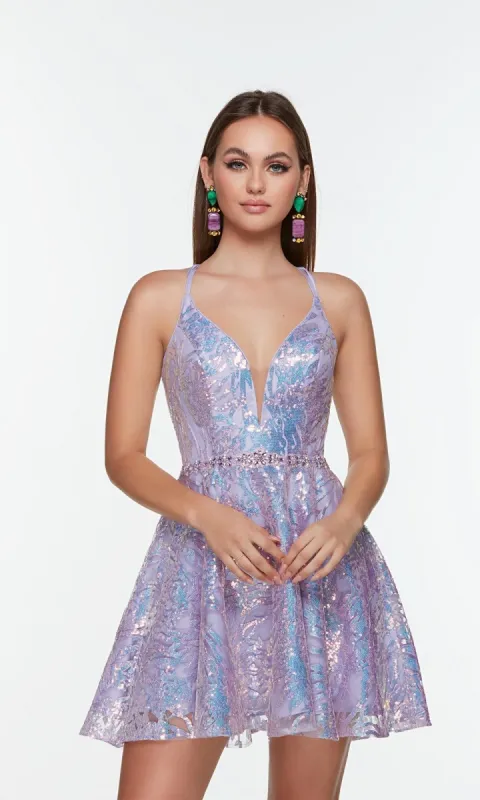 Short Sequin Homecoming Dress with Belt 3106 sold by PromGirl
