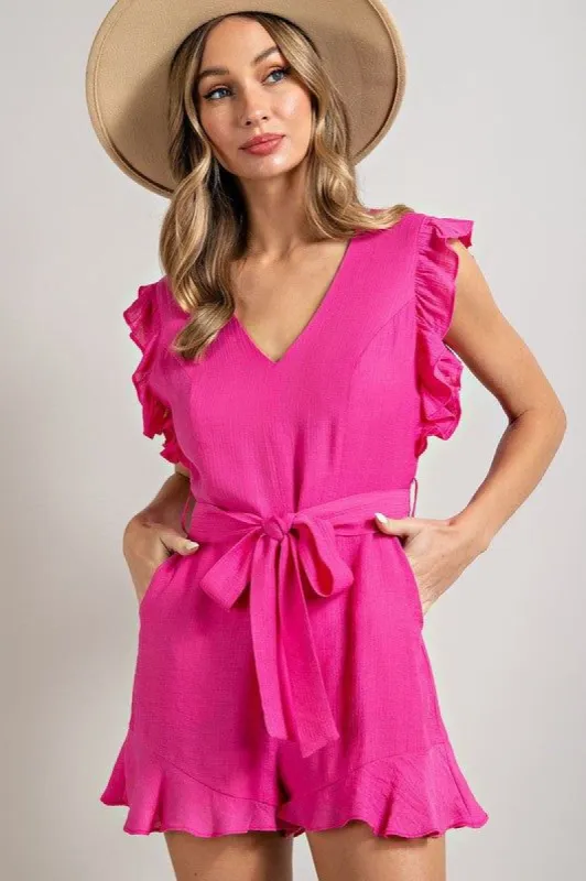 Ruffled Short Casual Summer Romper with Pockets sold by PromGirl