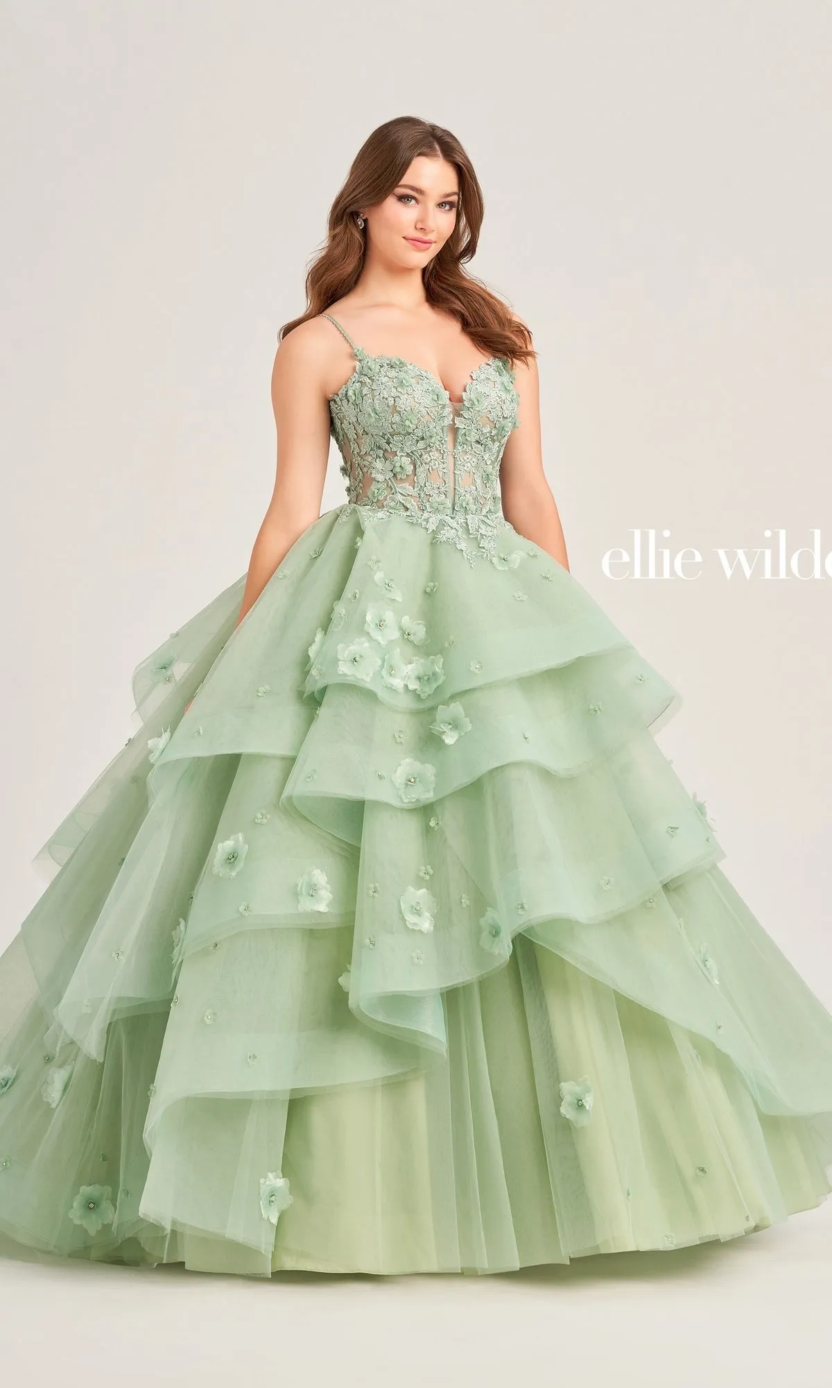 Ellie Wilde Long Tiered Prom Ball Gown EW35206 sold by PromGirl product image thumbnail 3