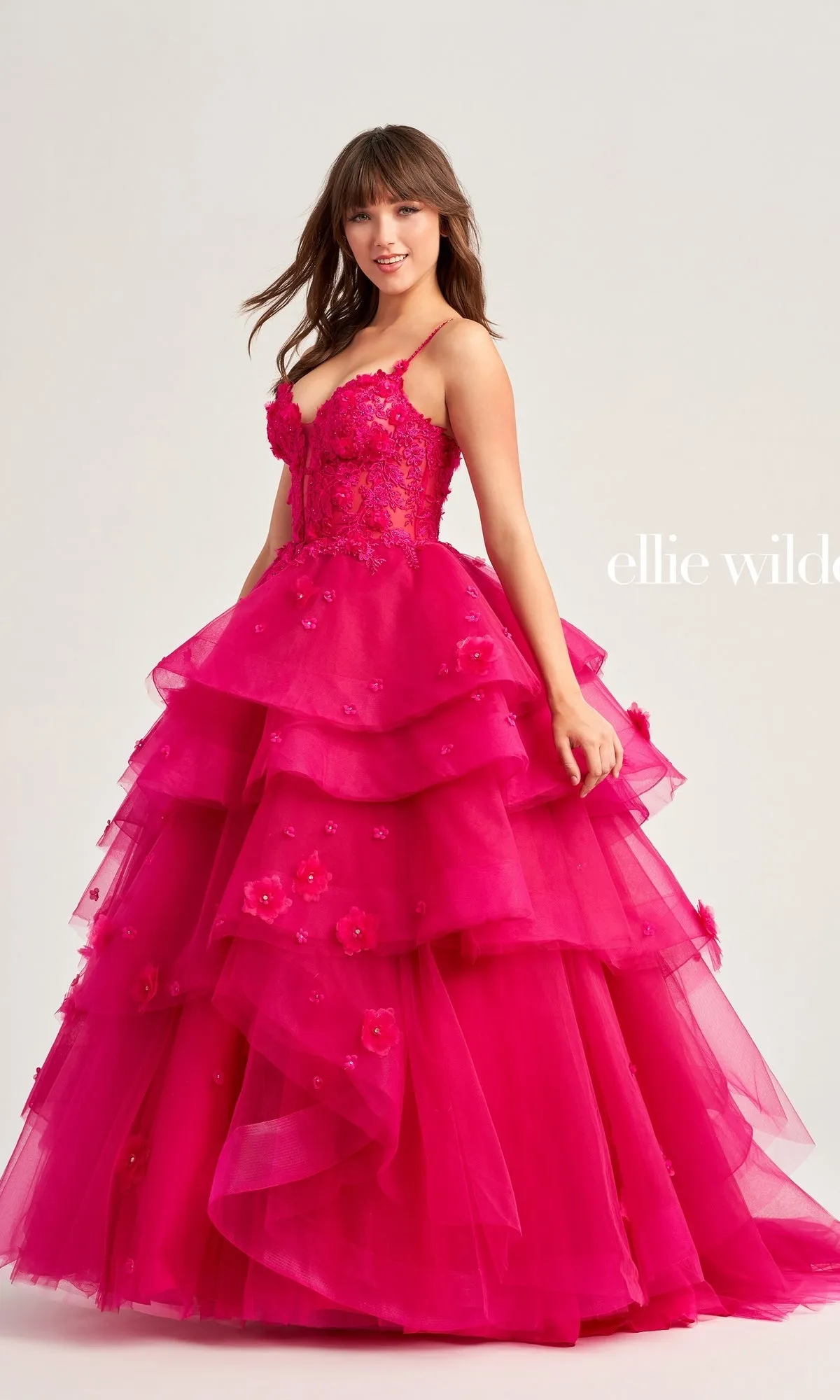Ellie Wilde Long Tiered Prom Ball Gown EW35206 sold by PromGirl