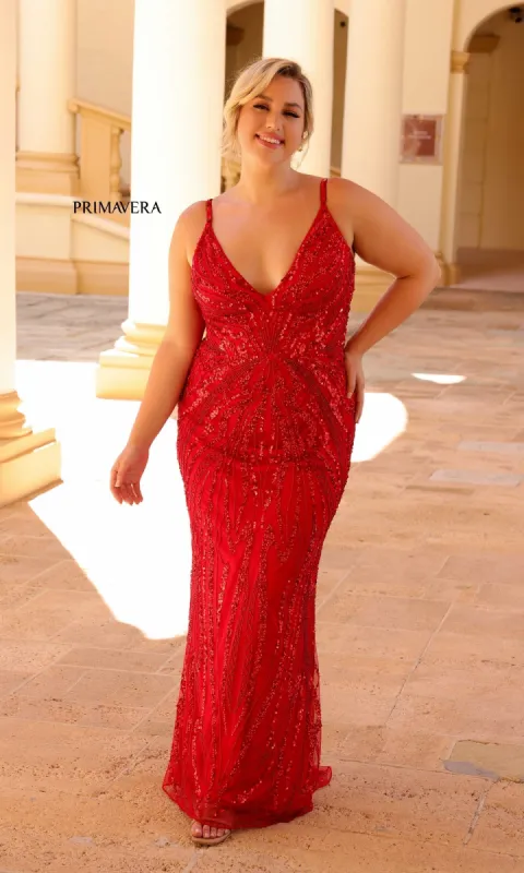 Primavera Plus-Size Long Beaded Prom Dress 14044 sold by PromGirl