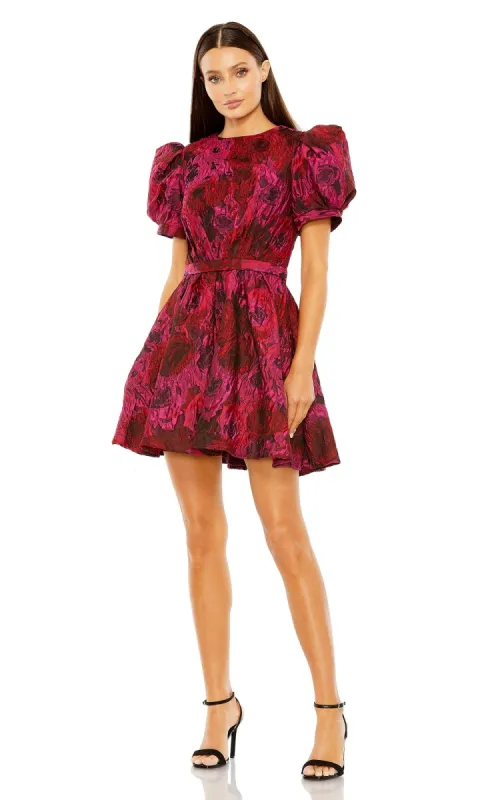 Puff-Sleeve Short Pink Print Party Dress 27475 sold by PromGirl