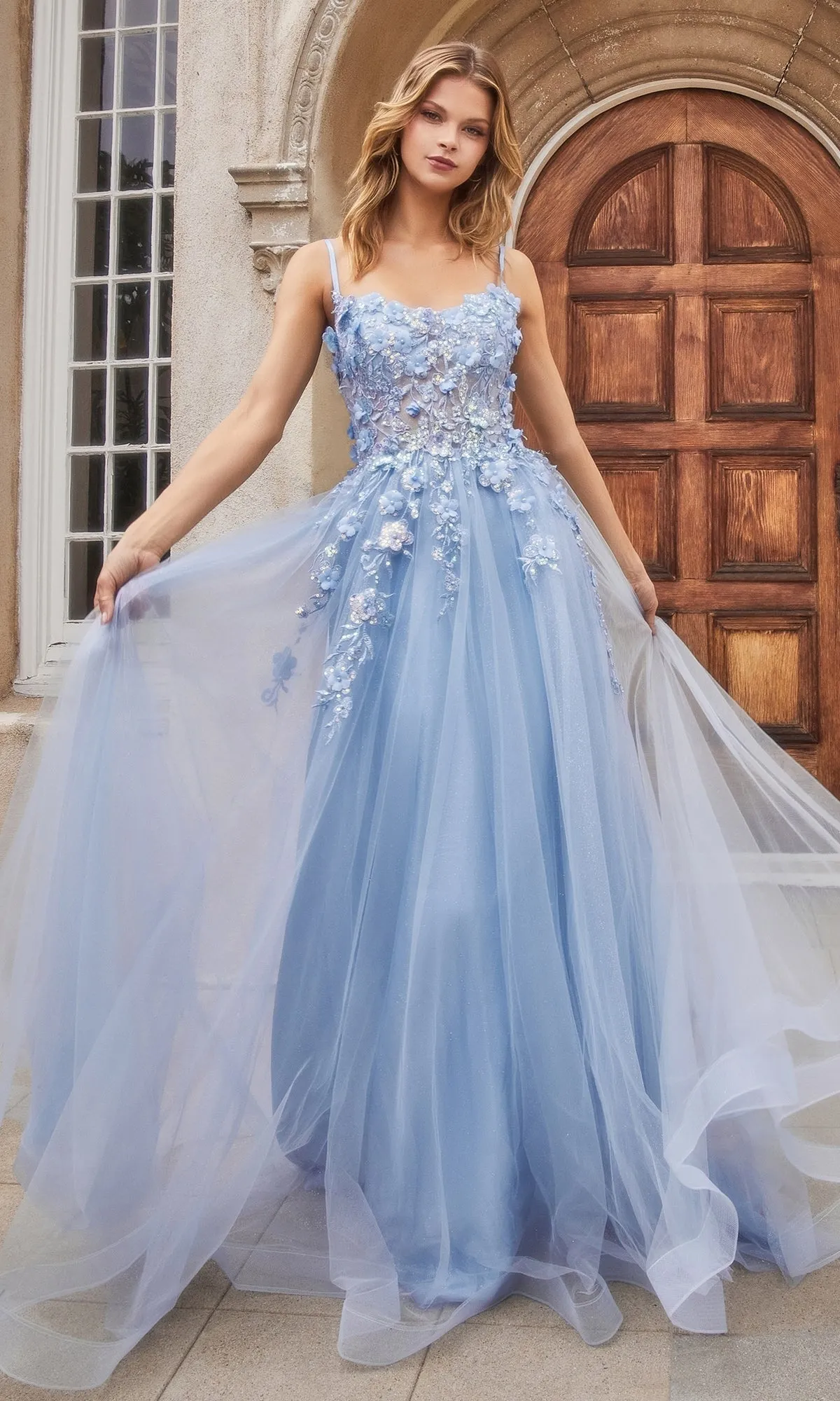 Flower-Embellished Long Tulle Prom Ball Gown A1142 sold by PromGirl product image thumbnail 3