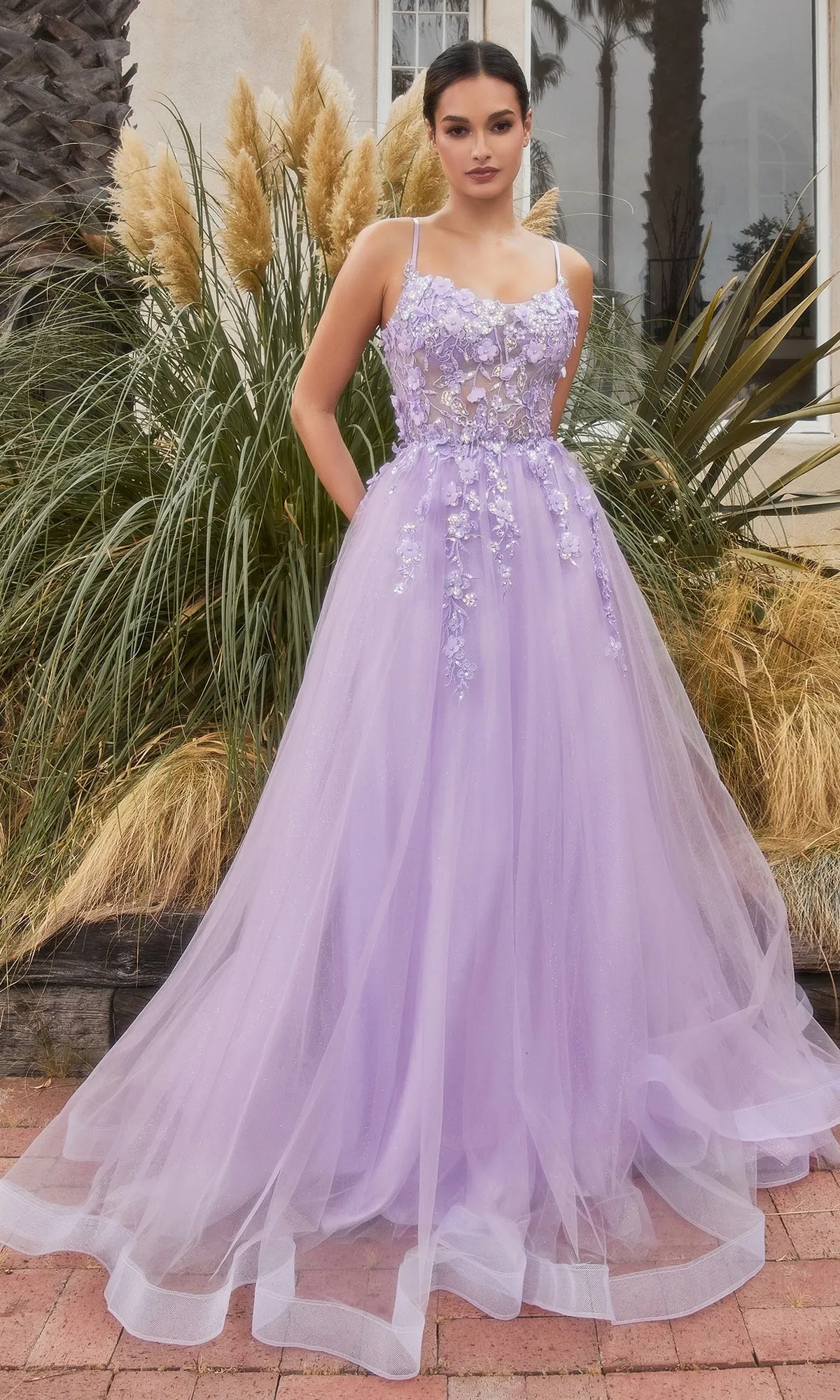 Flower-Embellished Long Tulle Prom Ball Gown A1142 sold by PromGirl product image thumbnail 4