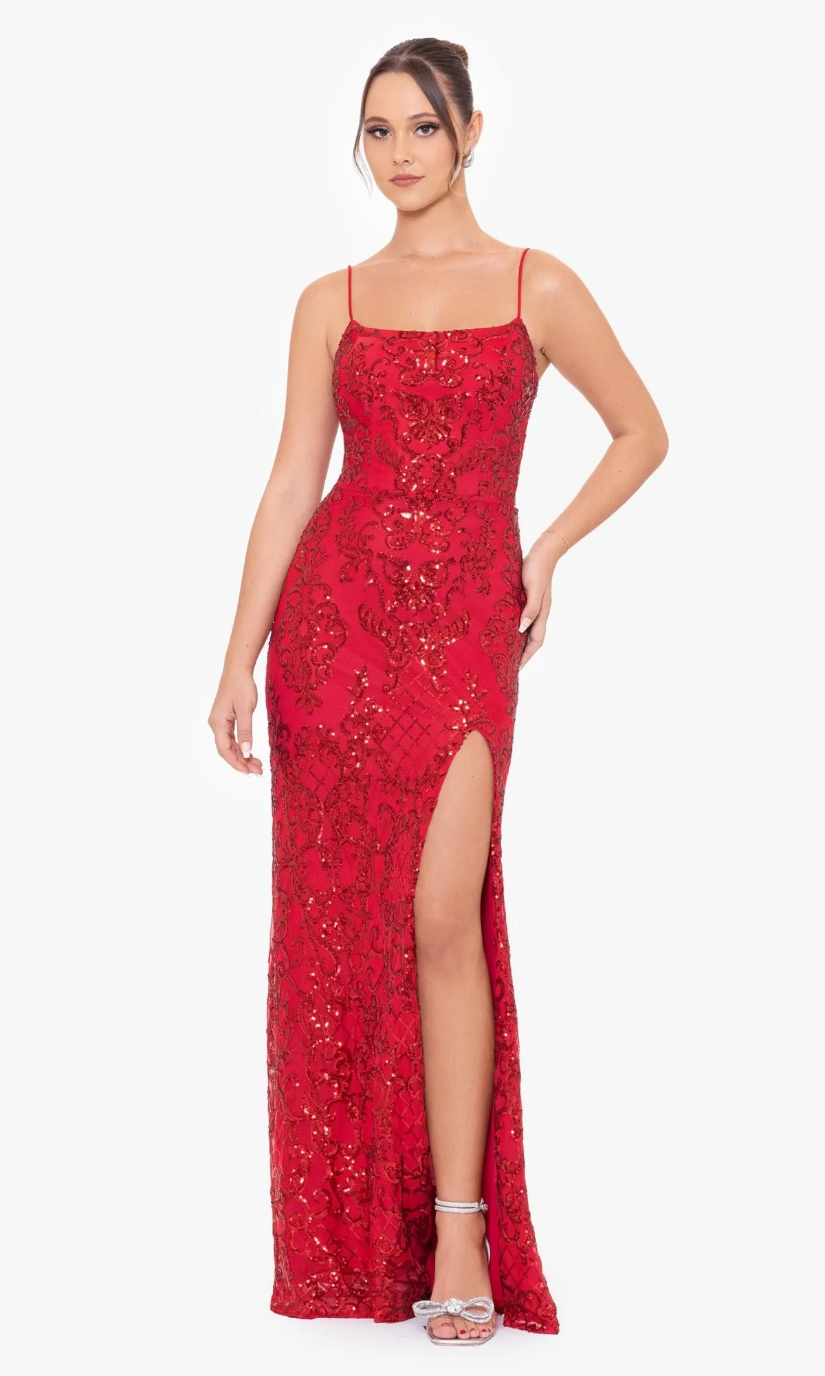 Sequin-Print Square-Neck Long Prom Dress 3910BN sold by PromGirl product image thumbnail 3