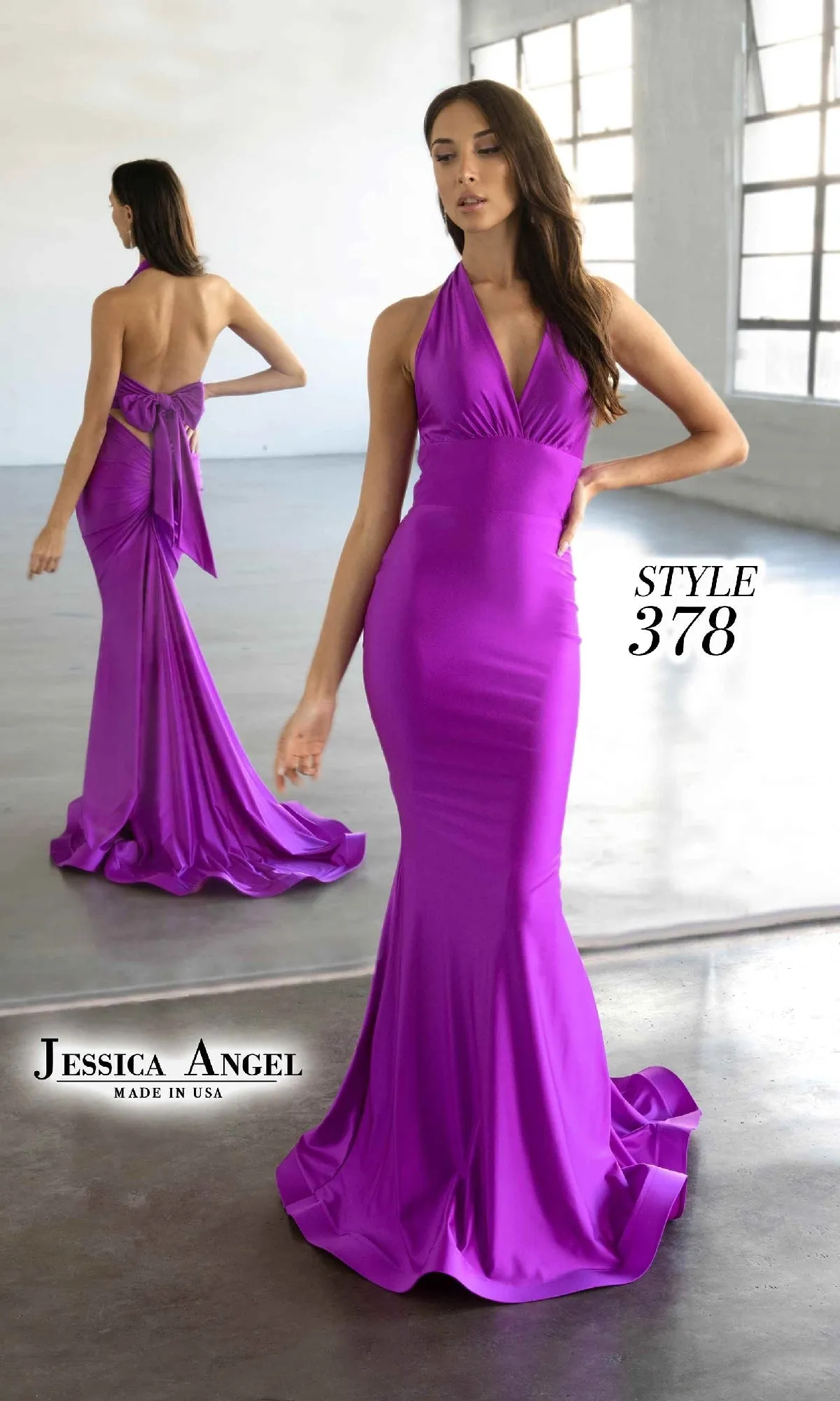 Back Bow Long Halter Prom Dress: Jessica Angel 378 sold by PromGirl