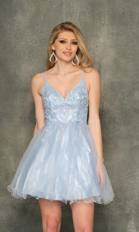 Sheer-Bodice Ice Blue Short Homecoming Dress 10844 sold by PromGirl