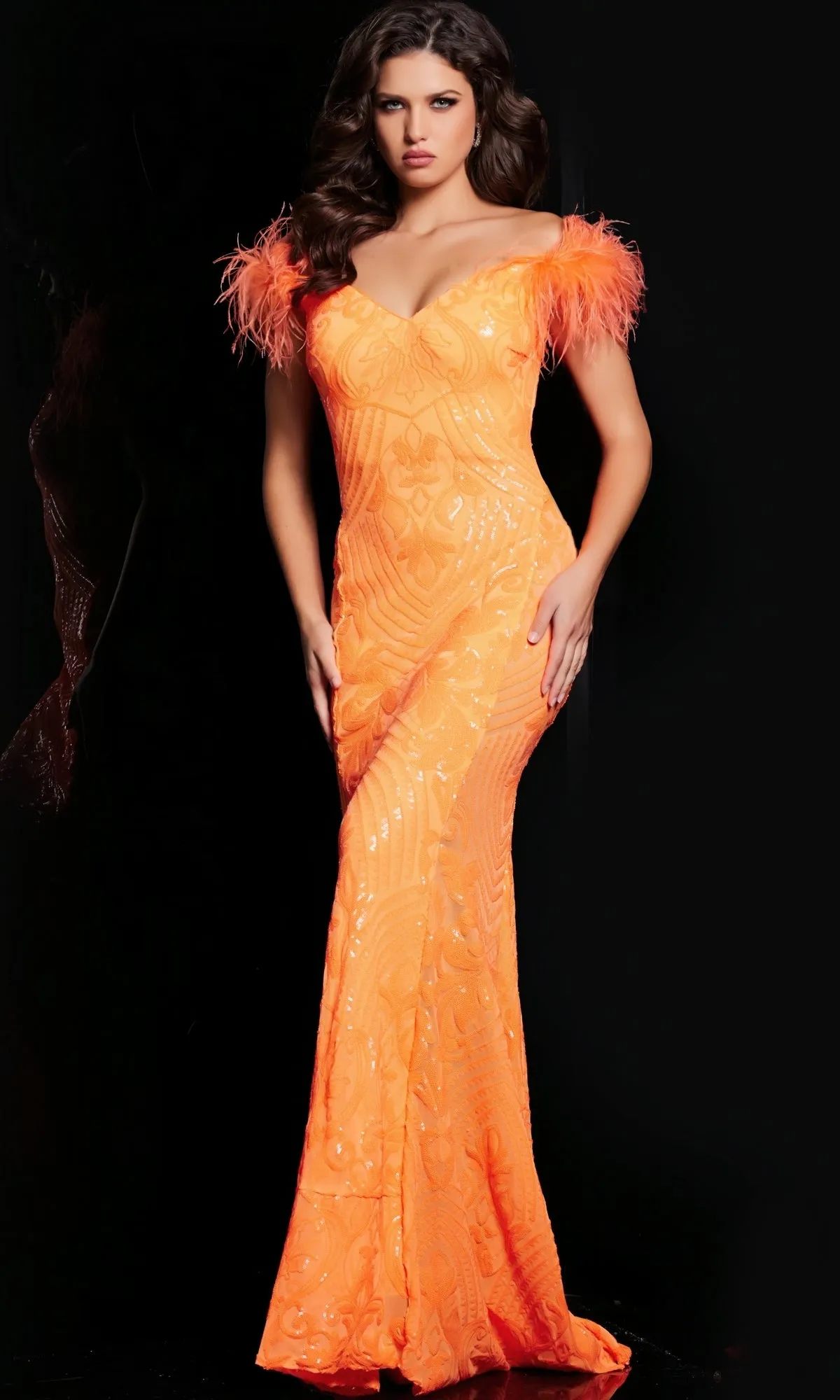 Jovani Feathered Long Sequin Prom Dress 26041 sold by PromGirl product image thumbnail 5