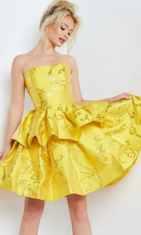 Jovani Short Yellow Strapless Party Dress 23743 sold by PromGirl