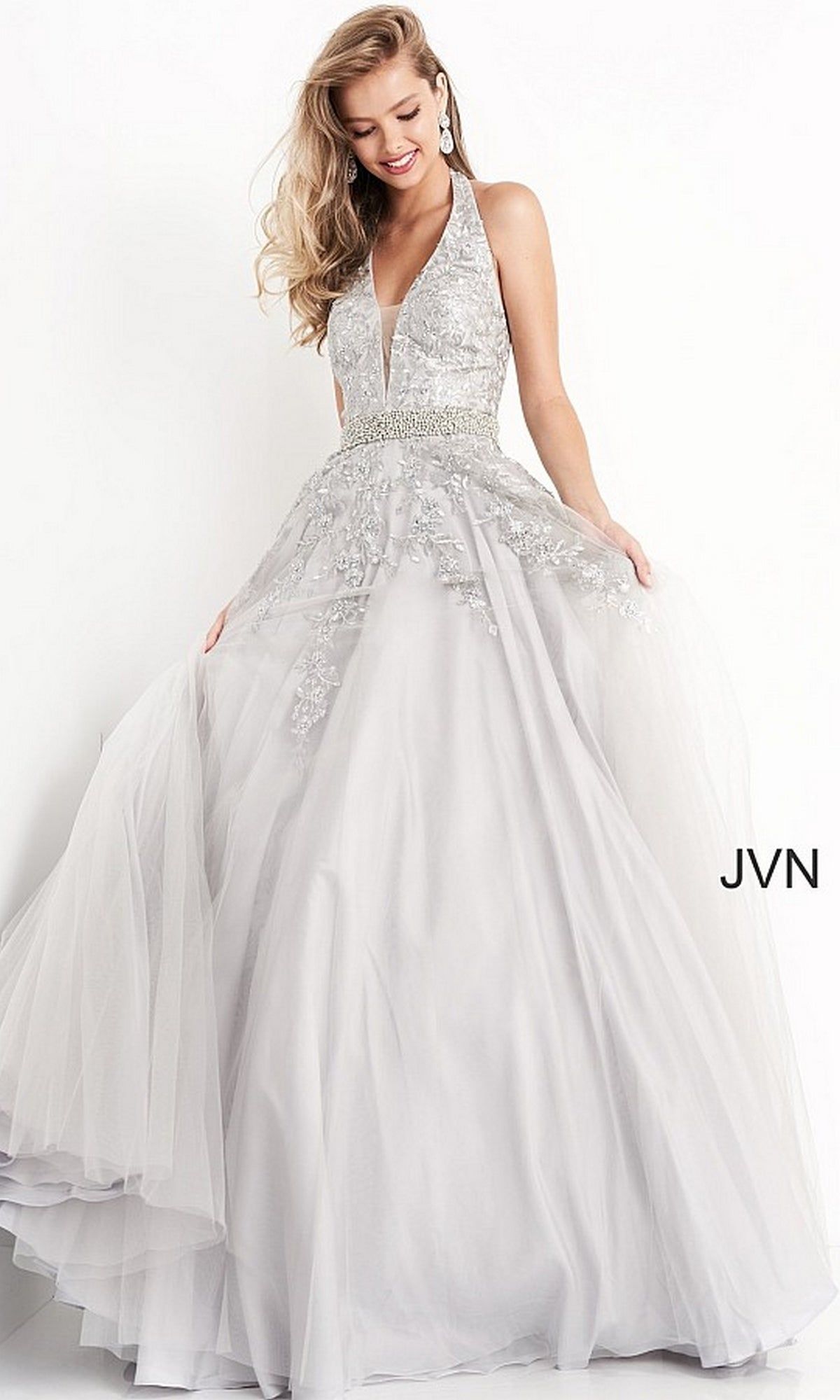 Beaded-Waist JVN by Jovani Halter Prom Dress 00923 sold by PromGirl product image thumbnail 3
