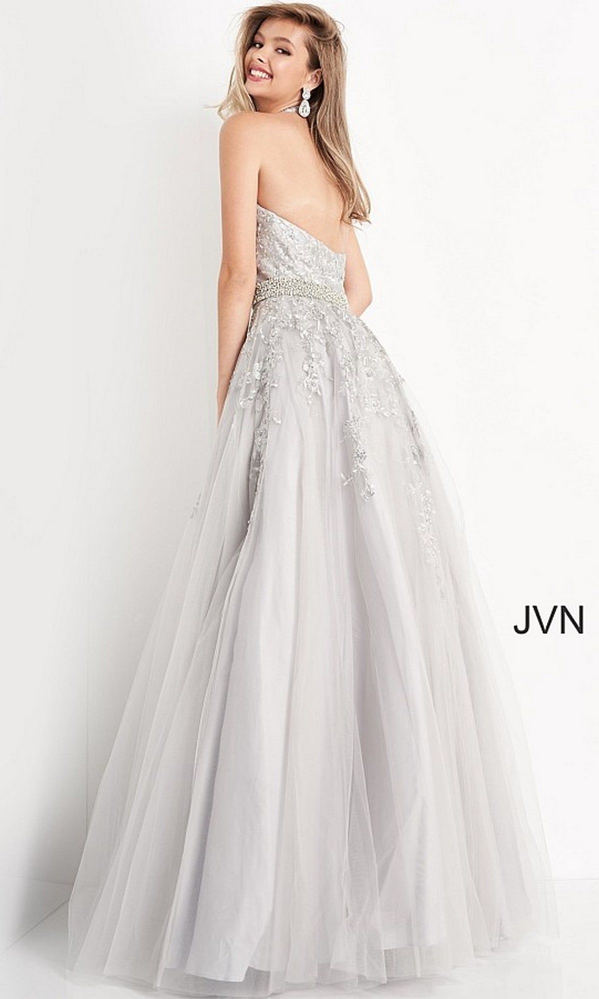 Beaded-Waist JVN by Jovani Halter Prom Dress 00923 sold by PromGirl product image thumbnail 5