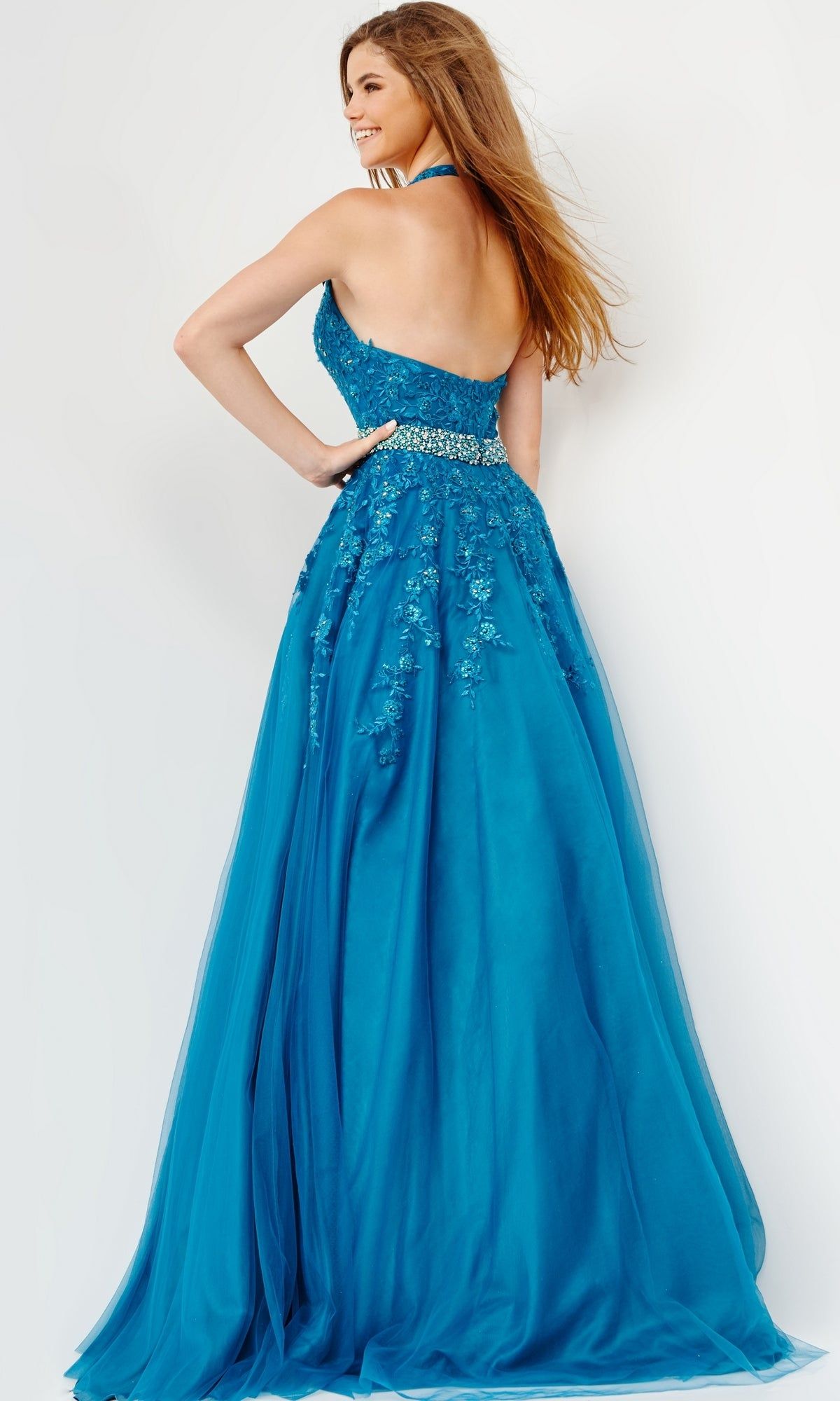 Beaded-Waist JVN by Jovani Halter Prom Dress 00923 sold by PromGirl product image thumbnail 2