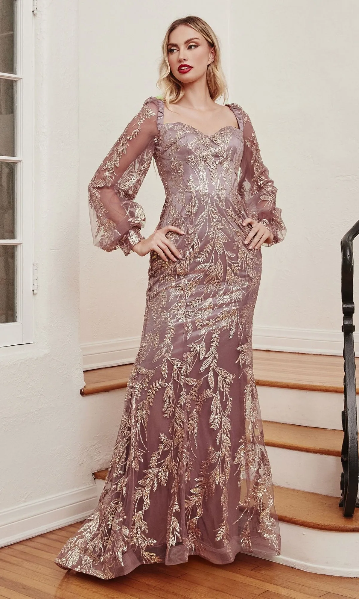 Long Sleeve Long Glitter-Print Formal Dress J816 sold by PromGirl product image thumbnail 4
