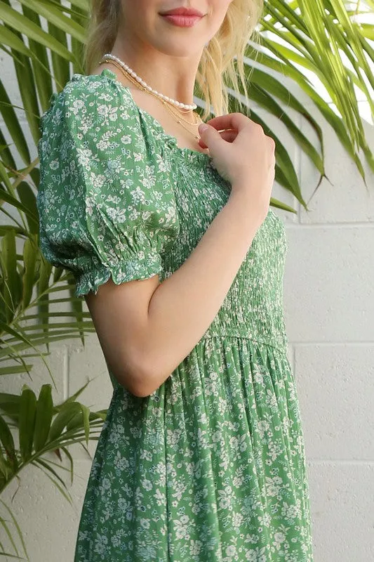 Short Sleeve Green Floral Casual Dress FGDR22L003 sold by PromGirl product image thumbnail 4