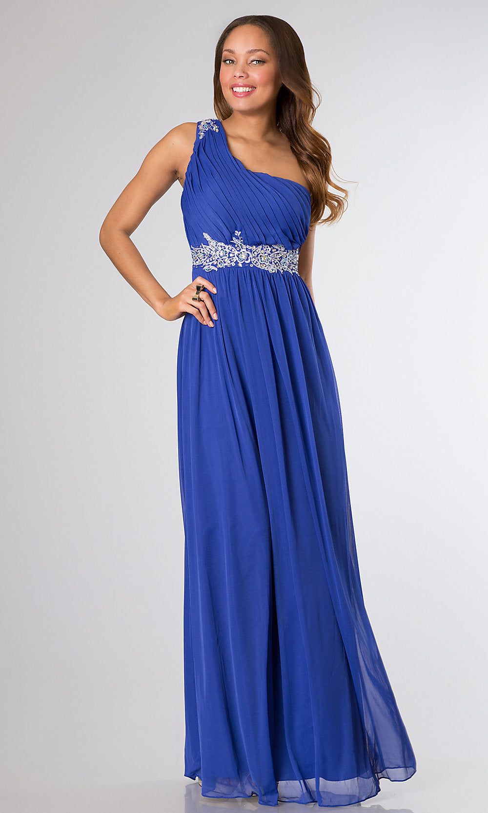 One-Shoulder Pleaded-Bodice Long Prom Dress sold by PromGirl product image thumbnail 3