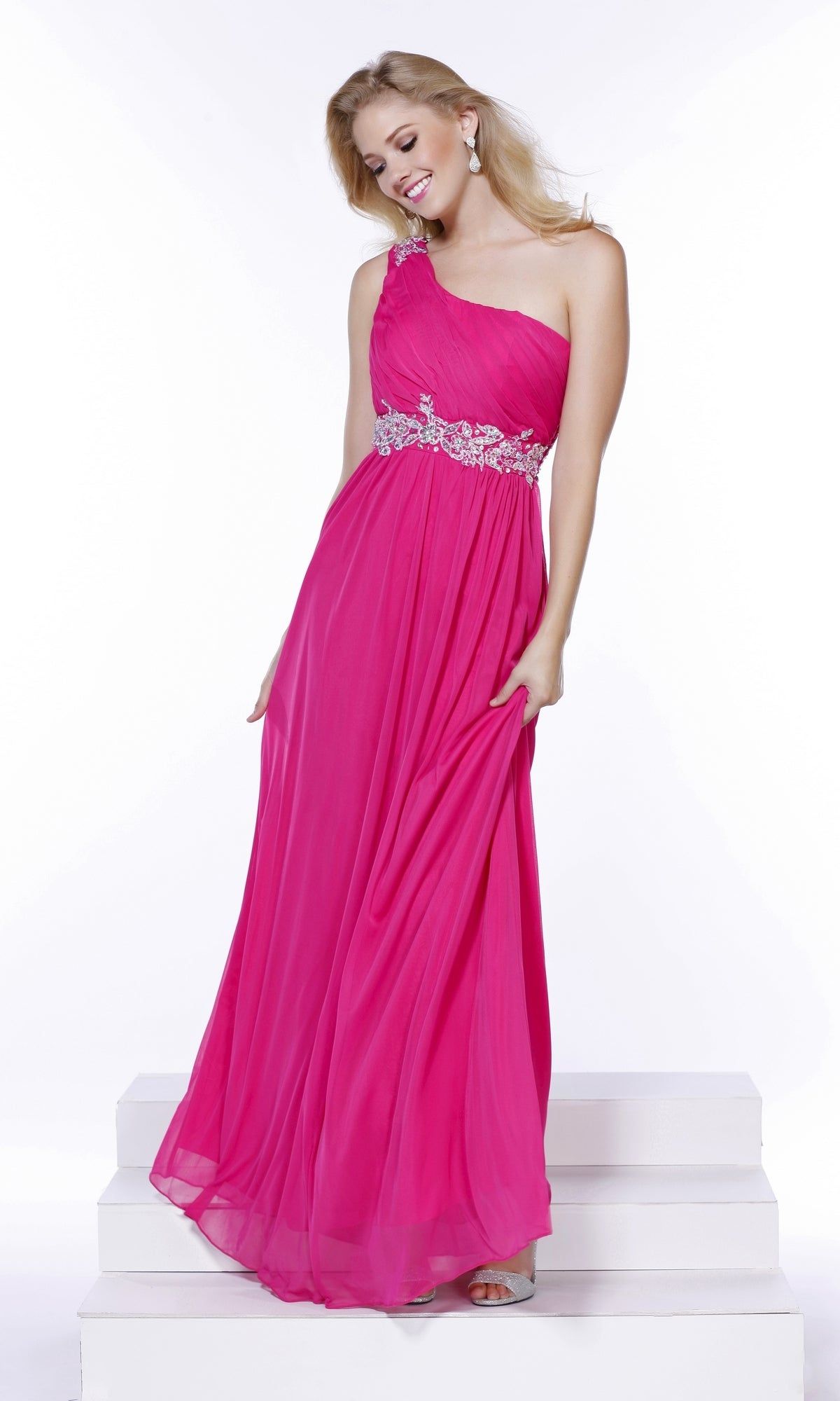 One-Shoulder Pleaded-Bodice Long Prom Dress sold by PromGirl product image thumbnail 4