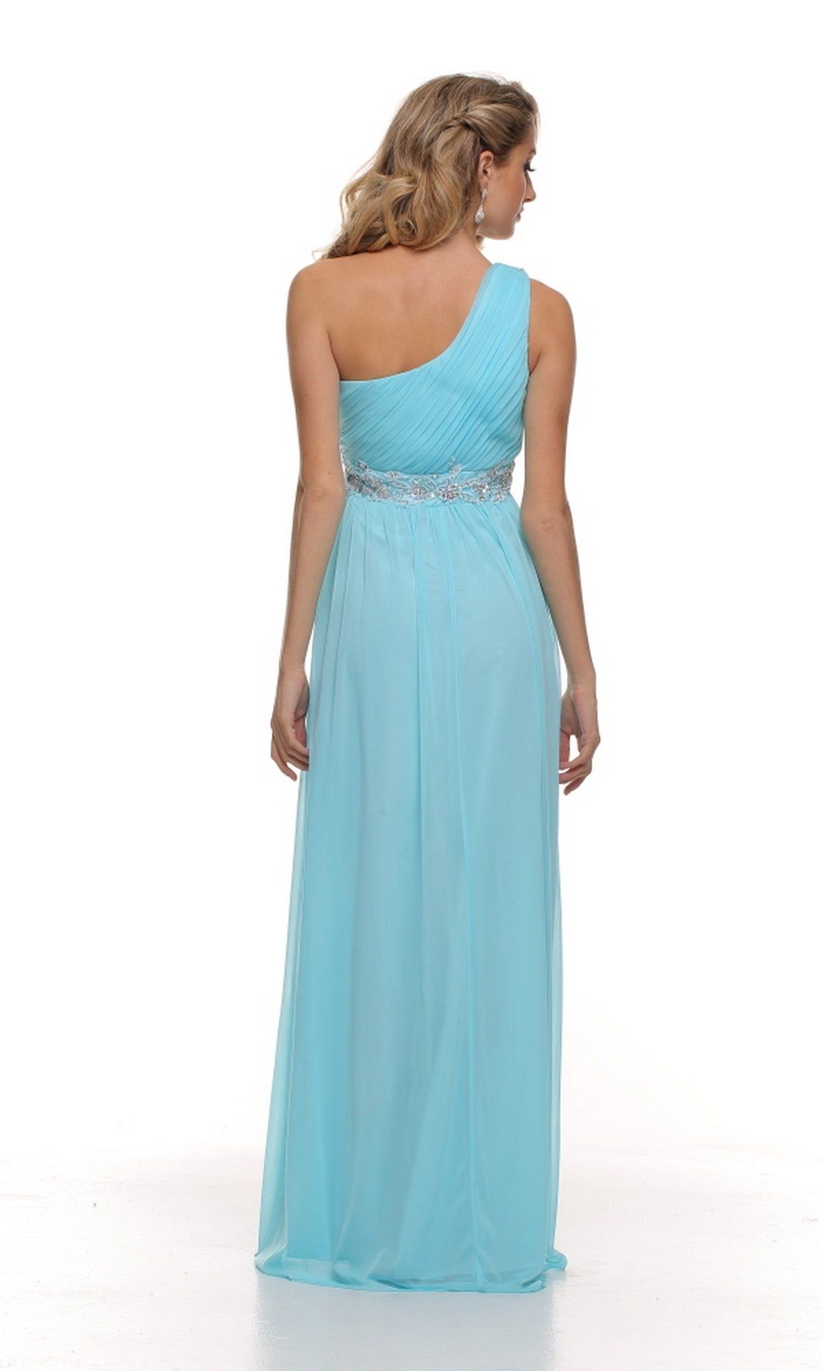One-Shoulder Pleaded-Bodice Long Prom Dress sold by PromGirl product image thumbnail 2