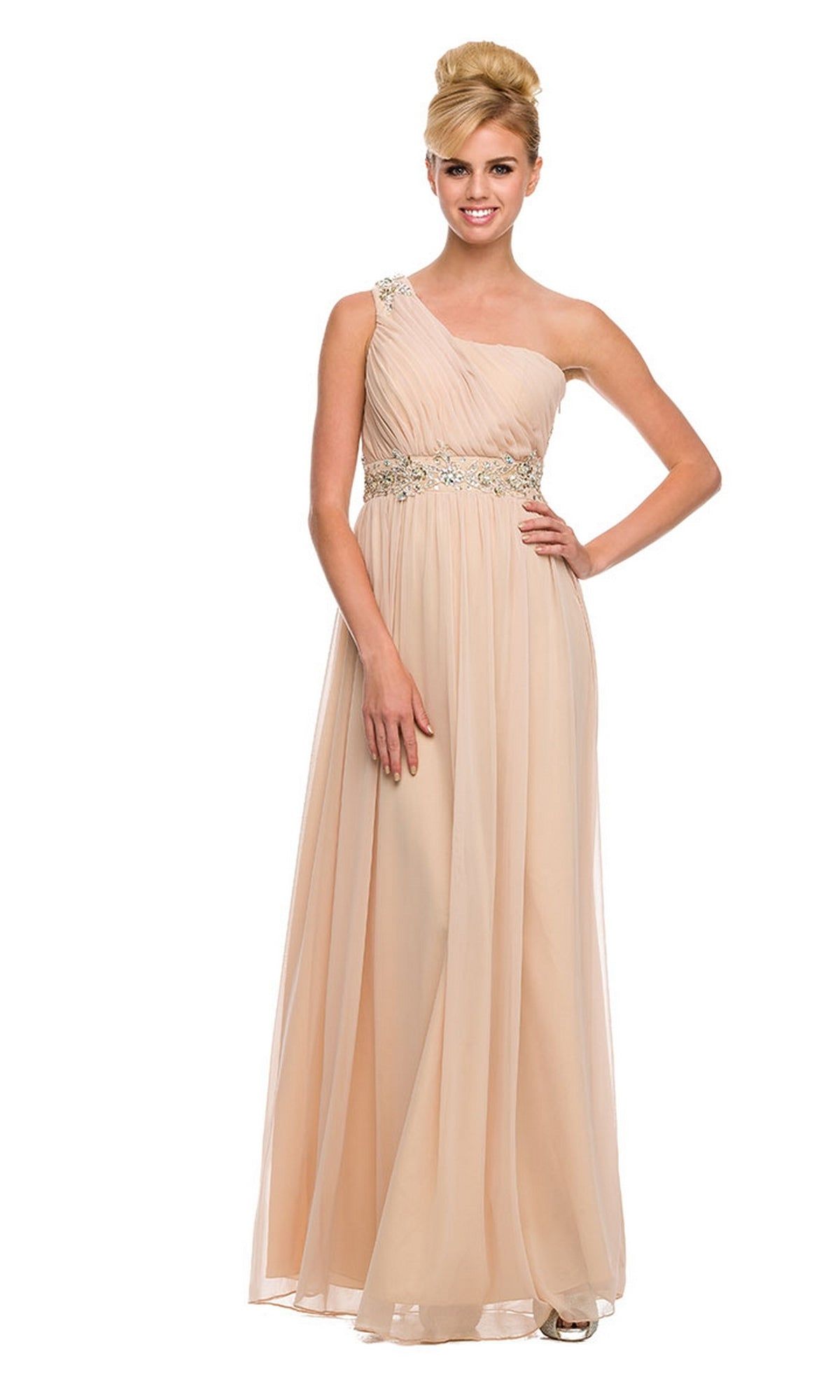 One-Shoulder Pleaded-Bodice Long Prom Dress sold by PromGirl product image thumbnail 5
