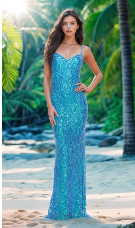 La Femme Sequin-Print Tight Long Prom Dress 31390 sold by PromGirl