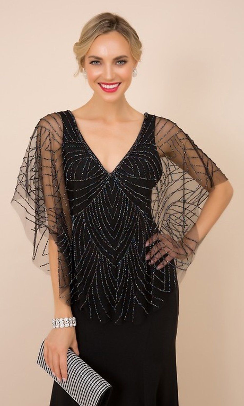Long Formal Women's Dress with Beaded Cape sold by PromGirl product image thumbnail 5
