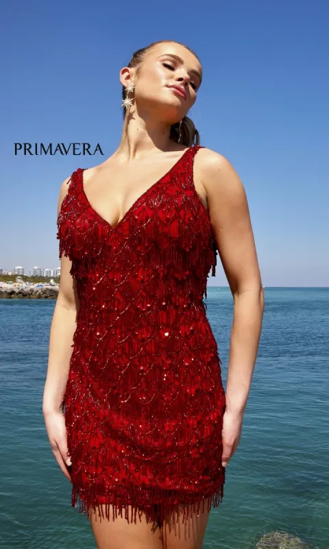Beaded-Fringe Short Semi-Formal Dress 4042 sold by PromGirl