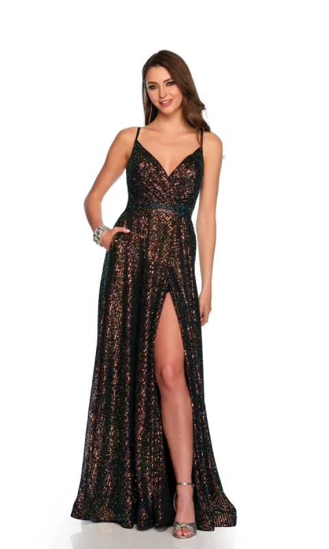 Long Black Sequin Prom Dress: Dave & Johnny 11278 sold by PromGirl