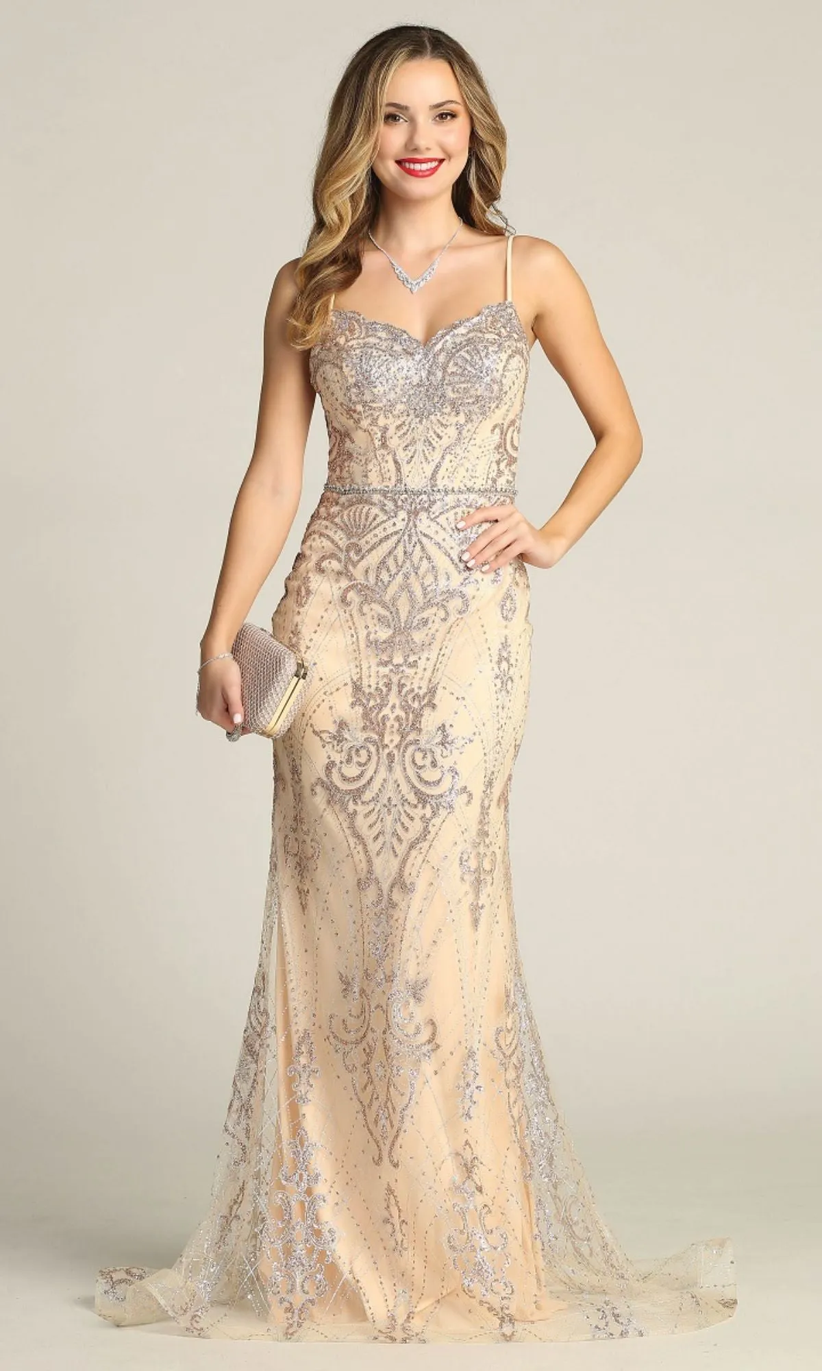Lace-Up Long Glitter Prom Dress: Chicas CHF3053 sold by PromGirl product image thumbnail 3