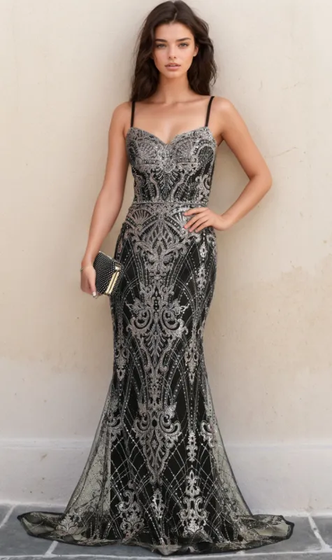 Lace-Up Long Glitter Prom Dress: Chicas CHF3053 sold by PromGirl