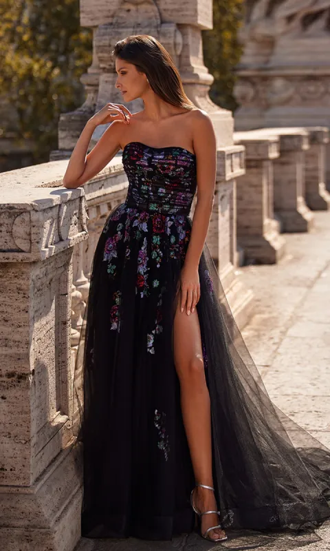 Le Femme Sequin-Floral Long Black Prom Dress 32072 sold by PromGirl